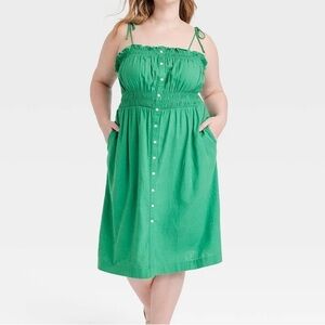 Universal Thread Green Smocked Tie Strap Midi Dress Size XL